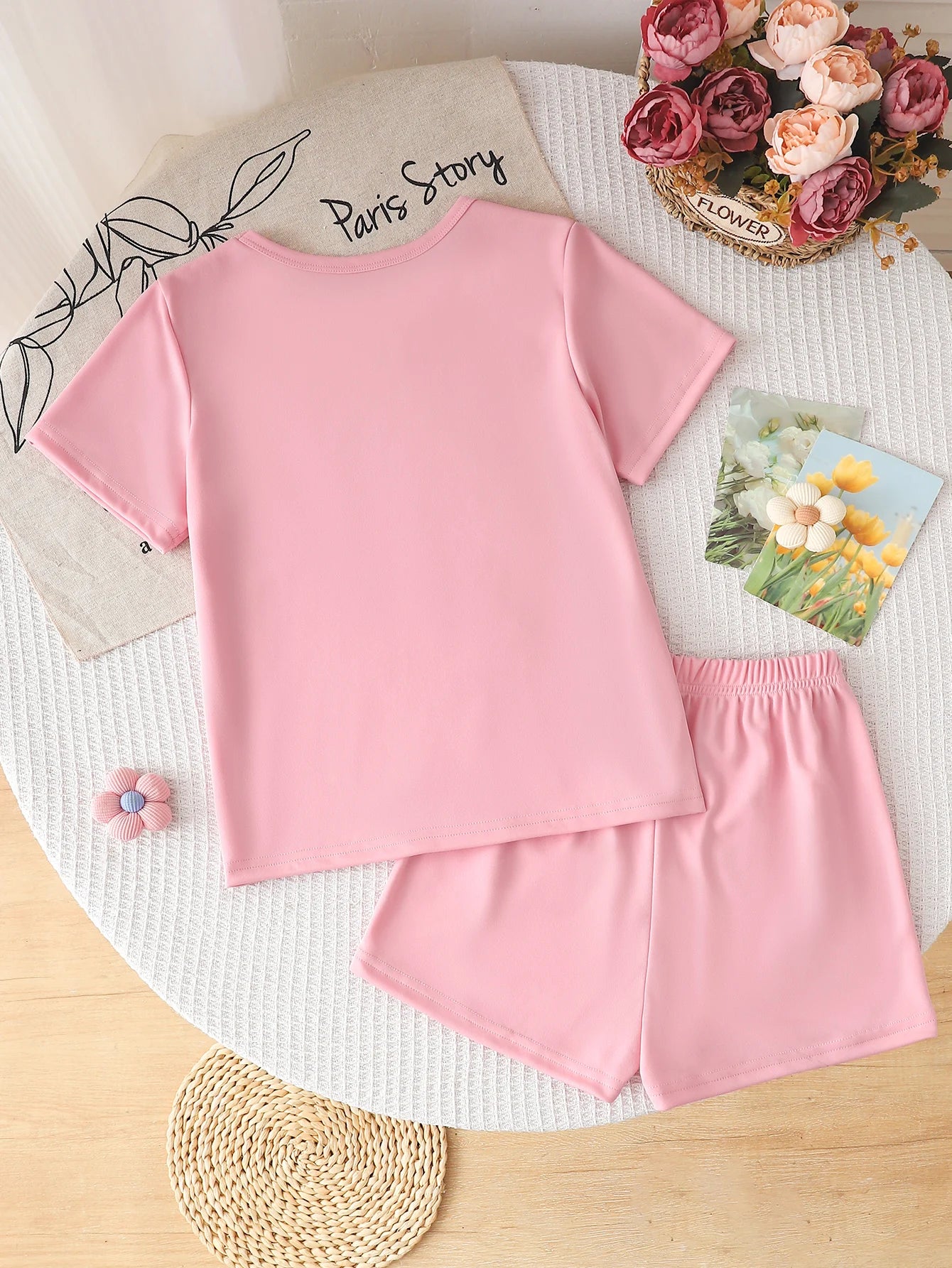 Girls' Demon Idol 2-Piece Outfit: Purple "Demon" Graphic Tee & Matching Shorts Set
