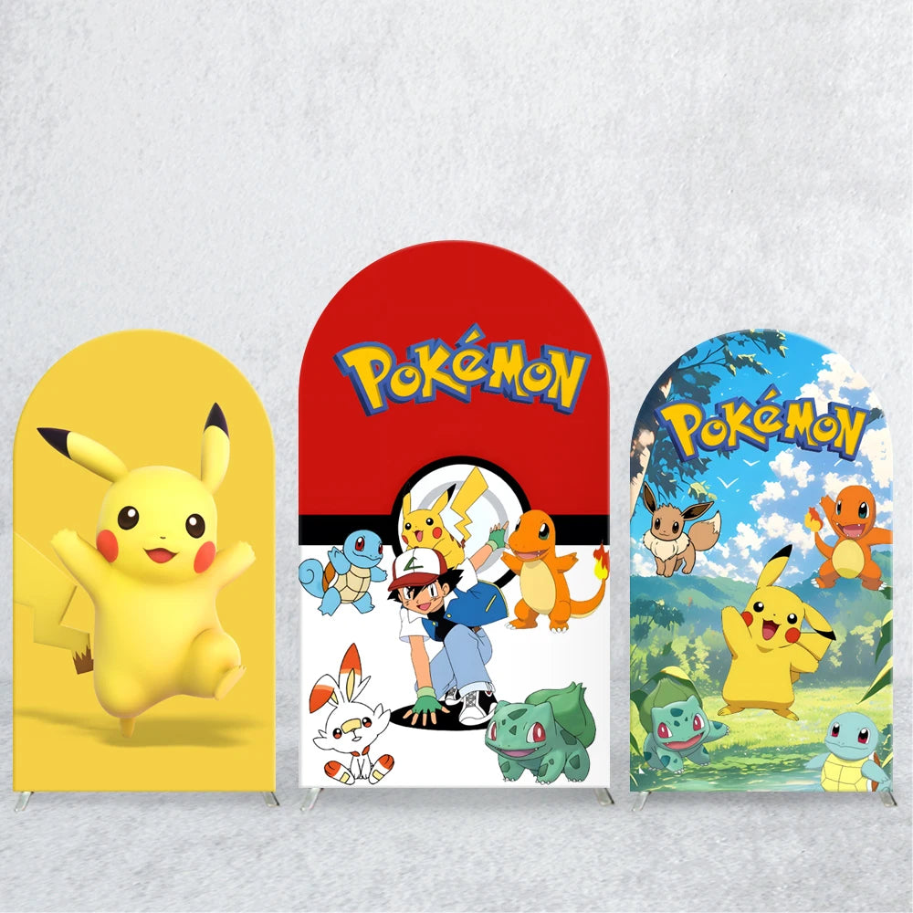 Pikachu Pocket Monster Arch Backdrops Cover Pokemon Kids Birthday Party Elastic Custom Baby Shower Photo Background Banner Decor