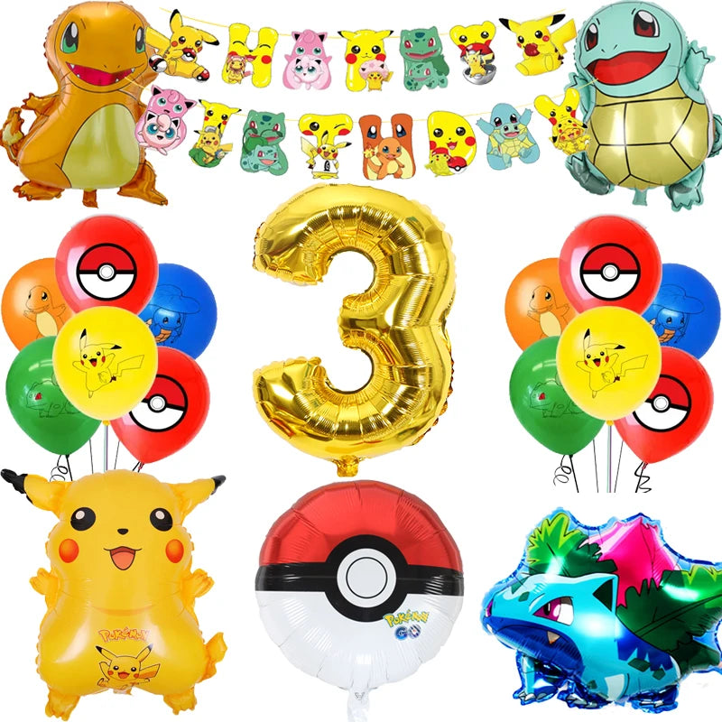 Pokemon Birthday Party Supplies Pikachu Party Decorations Foil Balloons Blowouts Tableware Plate Napkin Baby Shower Supplies Toy