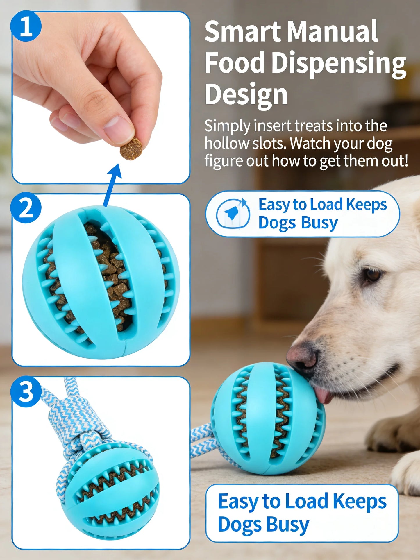 2-in-1 Dog Chew Toy with Treat Dispenser Durable Cotton Rope Natural Rubber Ball for Small Medium Dogs Teeth Cleaning
