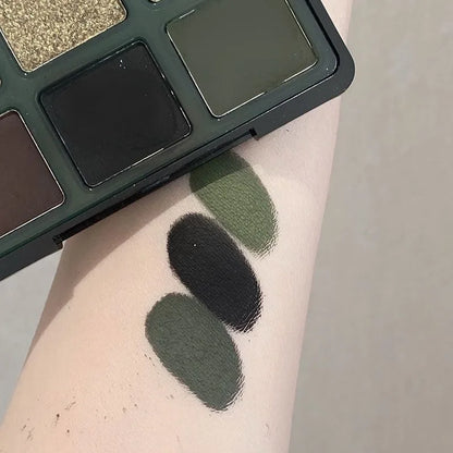 9 Color Eyeshadow Palette Olive Green Smoky Eye Look Pearlescent Shimmer Matte Eyeshadow Powder Makeup Palette Glitter Cosmetics
