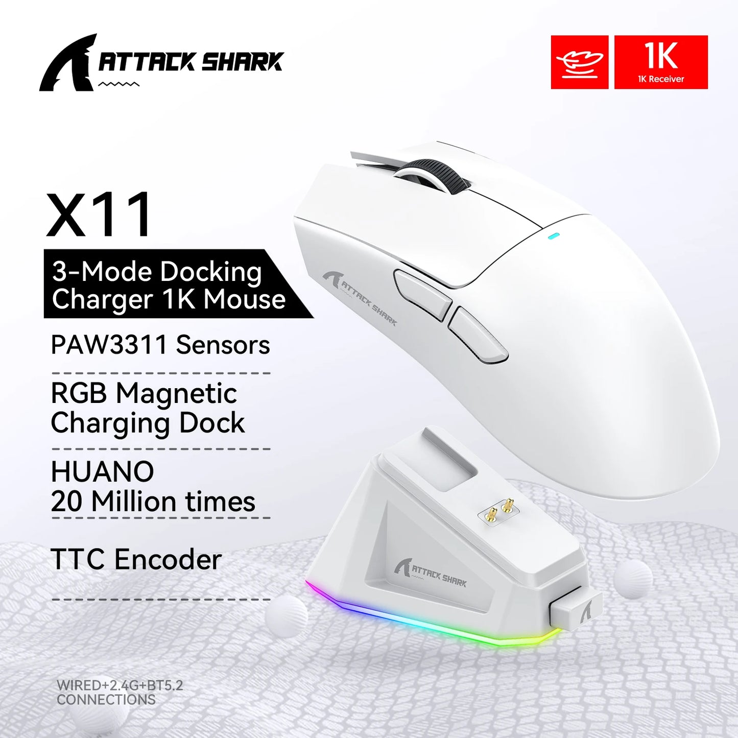 ATTACK SHARK X11 Gaming Mouse  and X11 SE Wireless Mouse 22000 DPI,PAW3311 Sensor,BT/2.4G/Wired,59g Lightweight,2000W Clicks