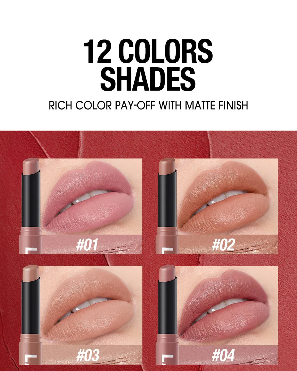 12 Color Matte Lipstick Pencil Waterproof Long Lasting Non-Stick Cup Lip Stain Tint Cosmetic Nude Lipstick Pen Makeup Maquillage