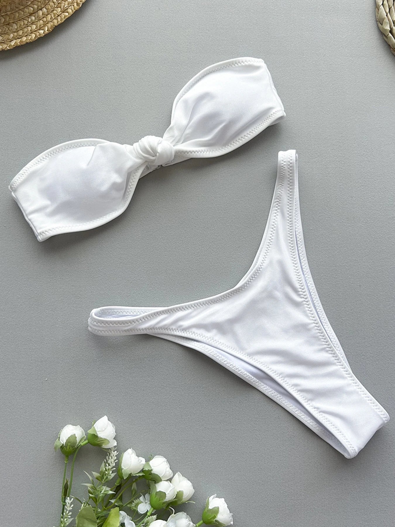 2024 New Sexy Knot Bikini Set Swimsuit For Women Push Up Swimwear Off The Shoulder Bathing Suit Beachwear Swimming Suit Bathers
