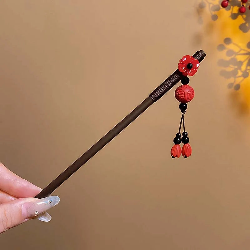 Retro Red Flower Hair Stick.