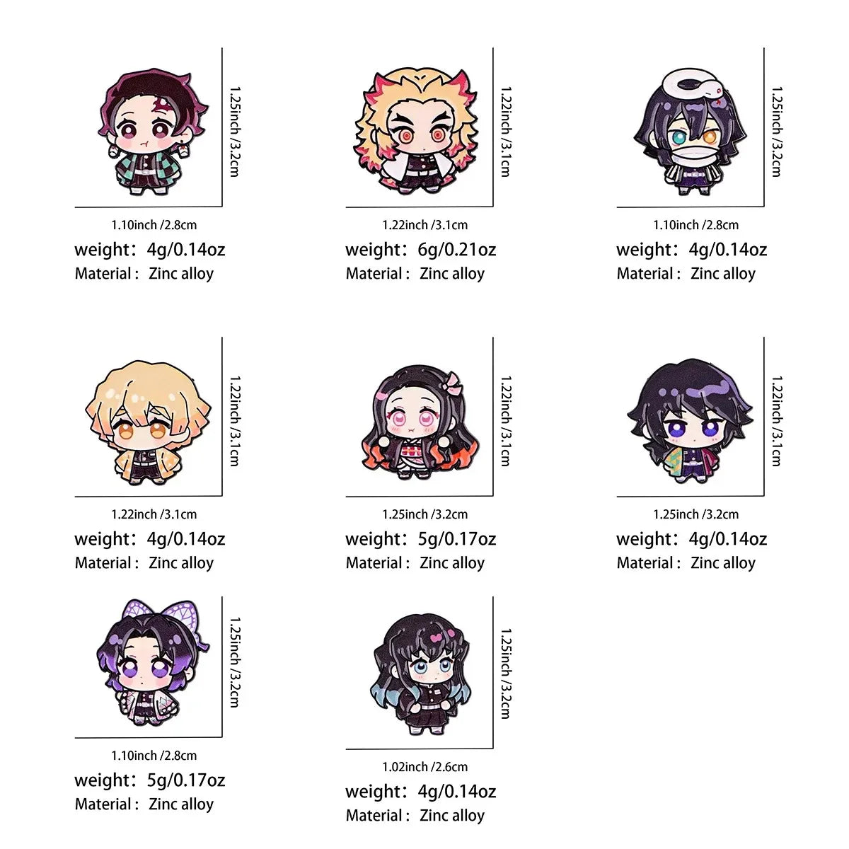 8Pcs Cute Demon Slayer Brooch Badge Anime Cosplay Chibi Character Tanjiro Nezuko Shinobu Giyuu Rengoku Enamel Lapel Pins Gift