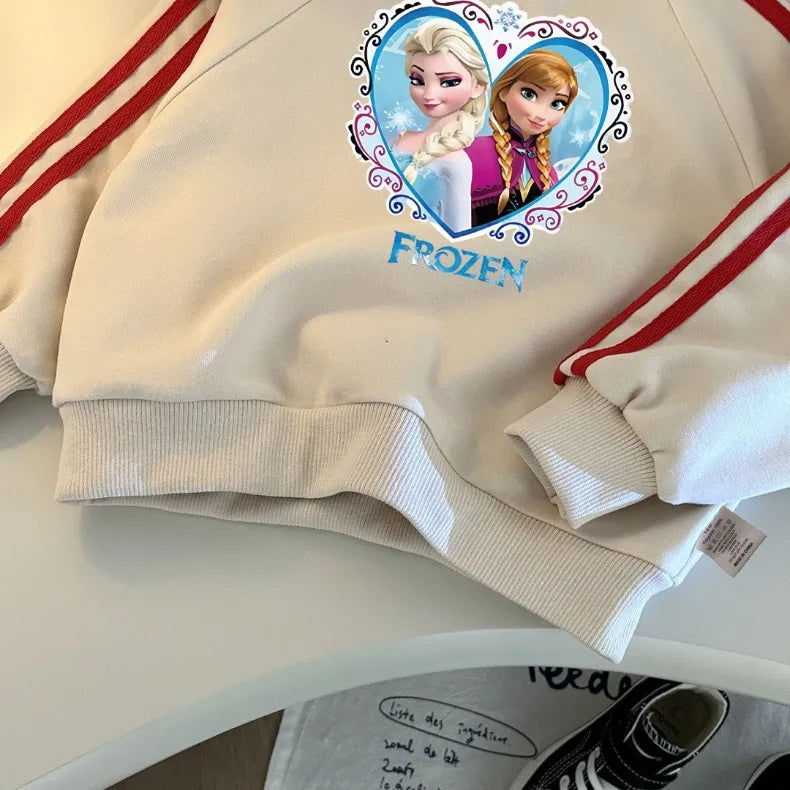 Girls' Frozen "Heart of Sisters" 2-Piece Jogger Set: Pullover Sweatshirt & Striped Pants