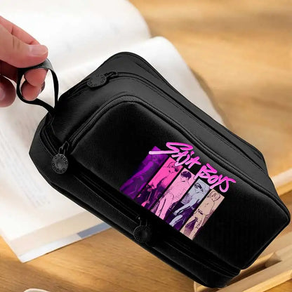 KPOP Pencil Case Student Storage Bag Stationery Large Space Storage 4 Compartment Pouch Double Side Opened