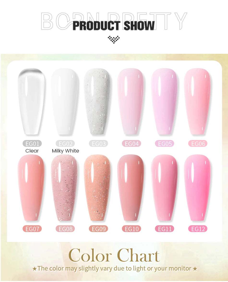 BORN PRETTY 30ml Milky White Hard Gel Jelly Nail Extension Gel Nail Polish Clear Acrylic Nail Color Soak Off UV Construction Gel