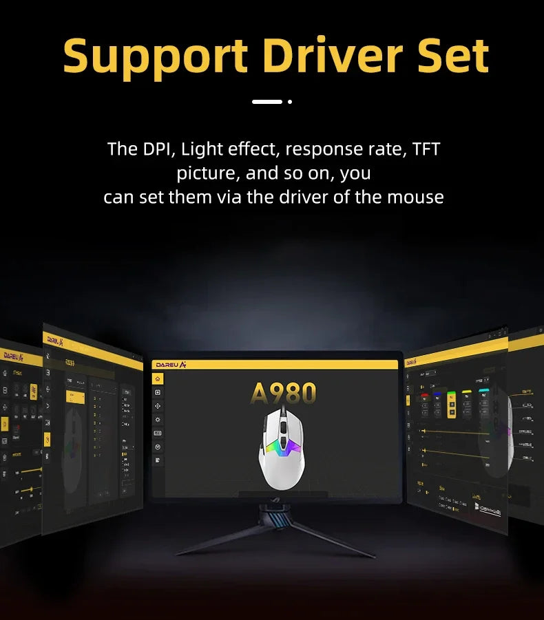 DAREU A980 Wired Gaming Mouse 8KHz 26000 DPI PAW3395 RGB Optical Sensor Ergonomic Programmable Mice for PC Laptop Gamer