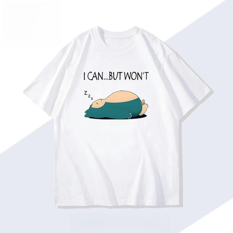 Pokémon Handheld Game Snorlax T-shirt Summer New Men's and Women's Japanese Harajuku Trend Loose Casual Short-sleeved Top