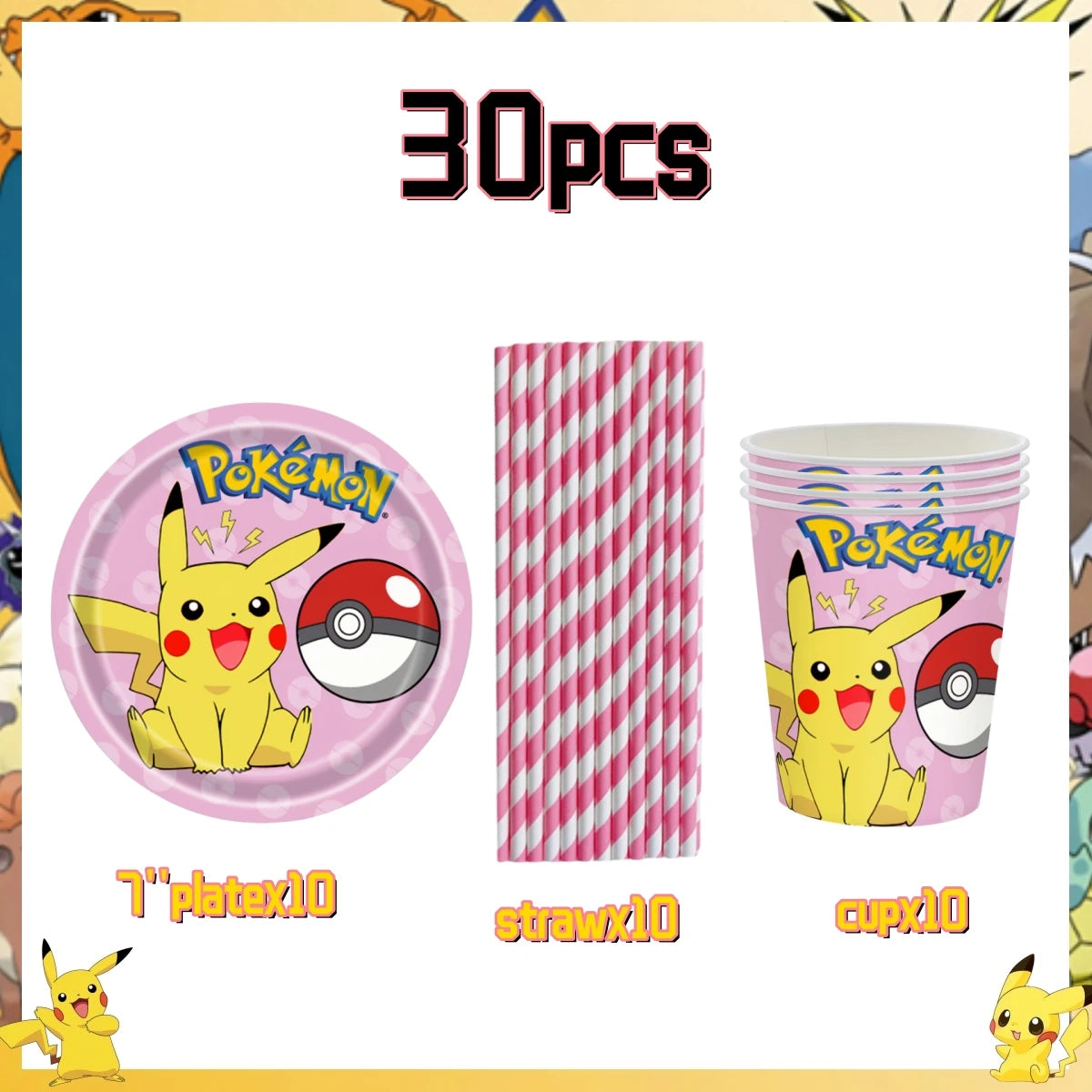 Pink Pokemon Birthday Party Decoration Disposable Tableware Set Pikachu Tablecloth Cup Plate Baby Shower Kids Diy Party Supplies
