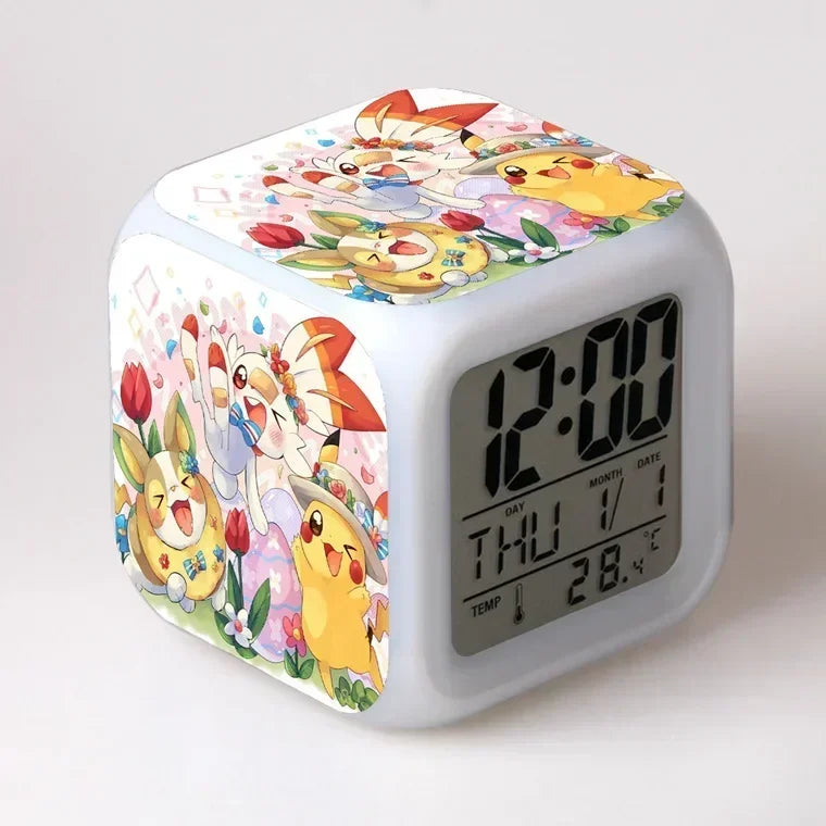 Anime Cartoon Pok é mon Cartoon Alarm Clock Creative Student 8x8x8cm LED Cube with Colorful Light Display Time Week Month