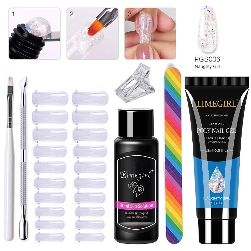 LIMEGIRL Set Poly Nail Gel for Extension Gel Set Manicure Acryl Gel Varnish Set 15ML Acrylic Liquid Nail Art Nail Kit UV Gel Kit