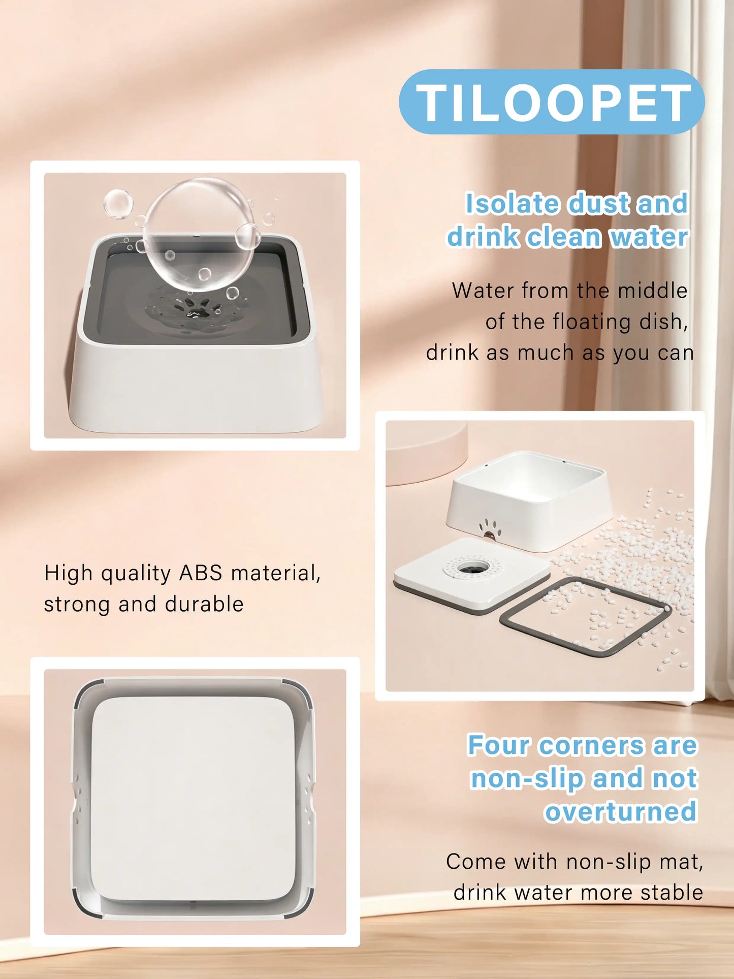 Floating Pet Bowl Dog 1L Cat Water Dispenser ABS Plastic Pet Drinking Bowl for Long-Haired Pets Drinking Dispenser with Filter