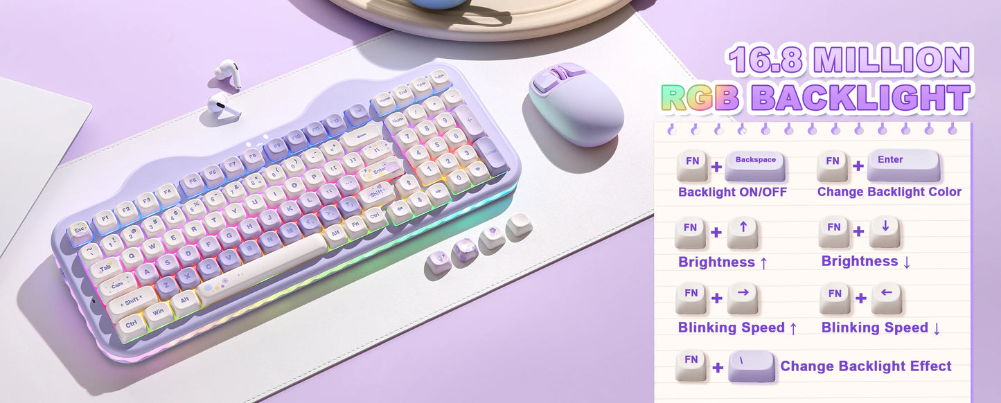 YUNZII C98 Wireless Mechanical Keyboard, 99-Key Hot Swap Gasket Keyboard with Numpad, Custom RGB Backlight,Cute Keeb for Win/Mac