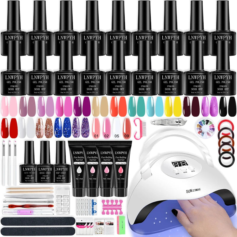 Poly Extension Nail Gel Set Professional Gel Nail Polish Kit 18 Colors Gel With Manicure tools  Intelligent sensing Nail stove