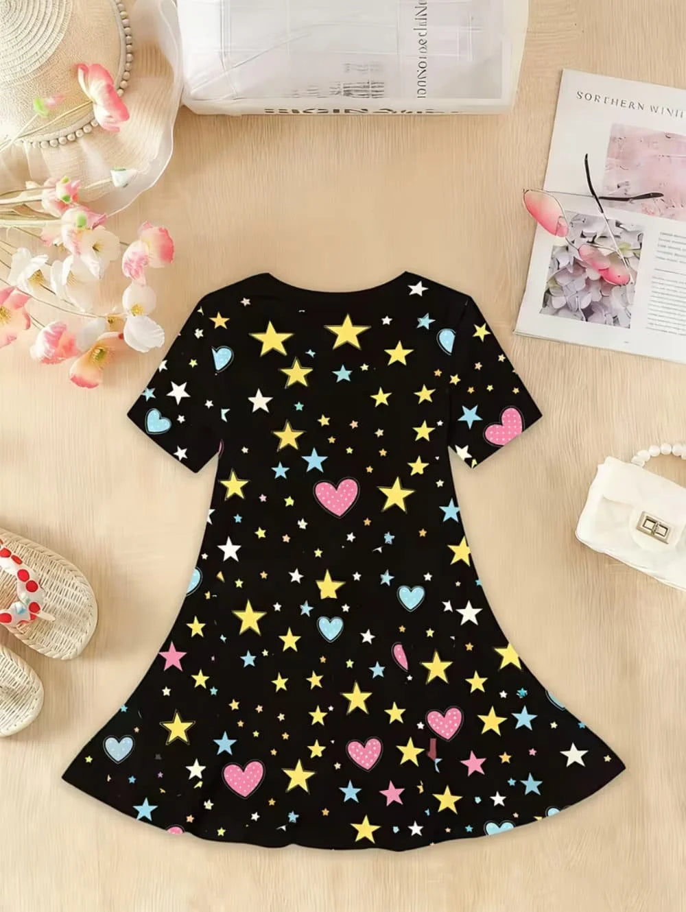 Girls' K-Pop "Anime Star" Summer Dress: Harajuku Style Short Sleeve A-Line Gown