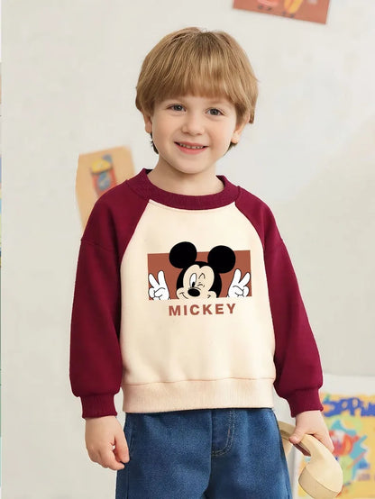 Spring Autumn Children O Neck Hoodies Sets Baby Girls Casual Sweatshirts Kids Spliced Long Sleeved Pullover Mickey Printed
