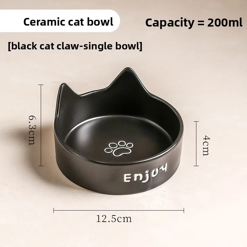 Cat Bowl Black Ceramic Dog Bowl Black Bowl Cat Food Bowl Dog Bowl Dog Drinking WaterCatFood Bowl Pet Water Bowl Anti-overturning
