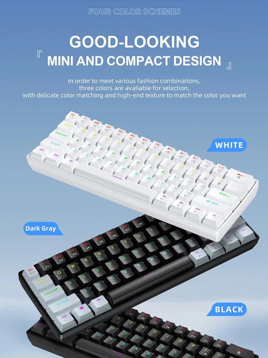 APAYADO K61 Wired Mechanical Keyboard - 60% Compact (61 Keys), RGB Backlit, Portable Design, Phantom Switches, for Gaming