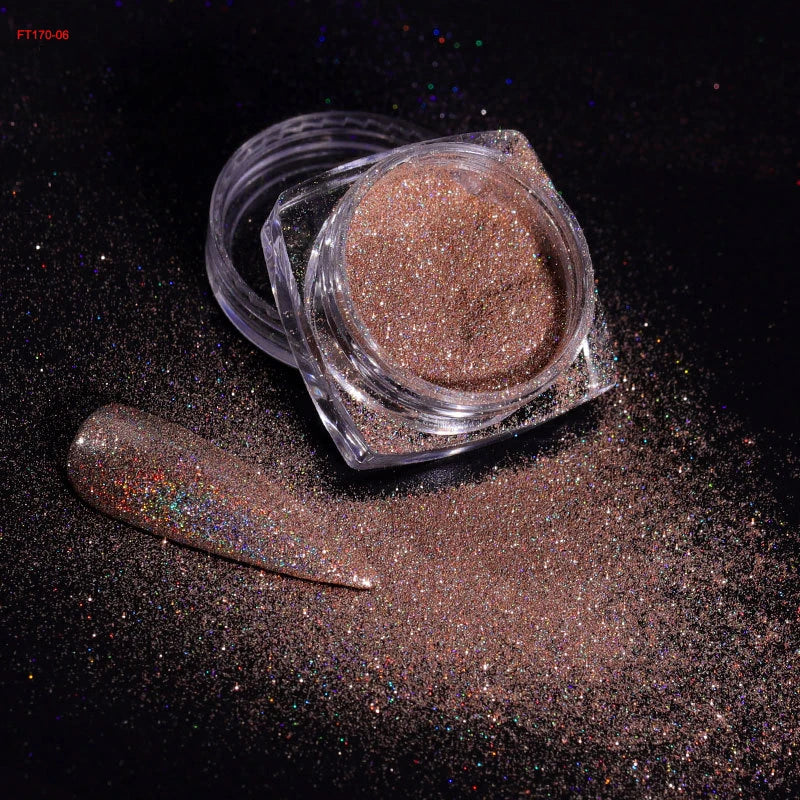 12Jars/set Holographic Glitter Nail Fine Powder 0.05mm Super Shinying Unicorn Rainbow Laser Powder DIY Mirror Manicure Powder