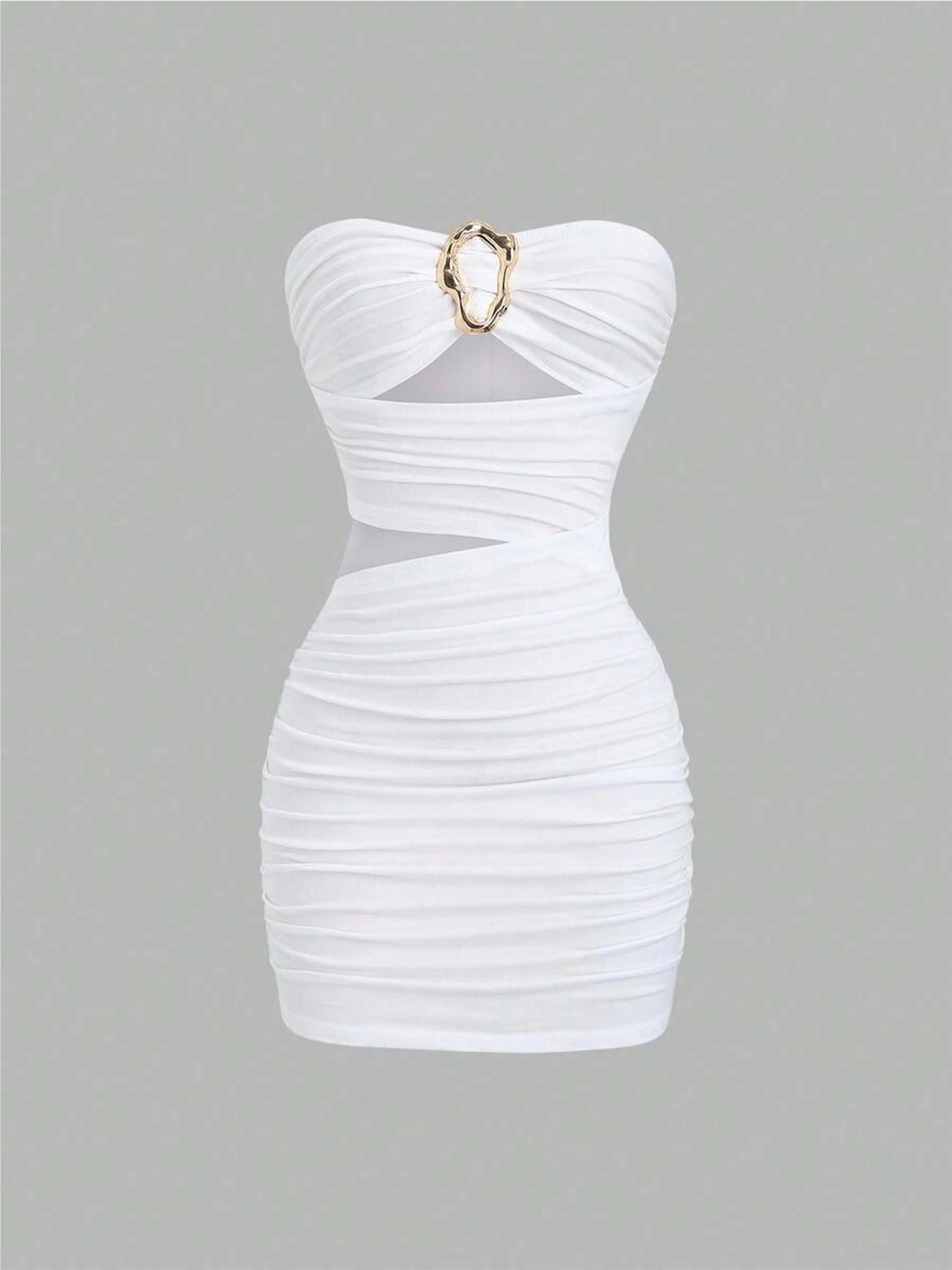 Women's Sexy Slim-Fit Strapless Bustier Mini Dress with Metal Buckle