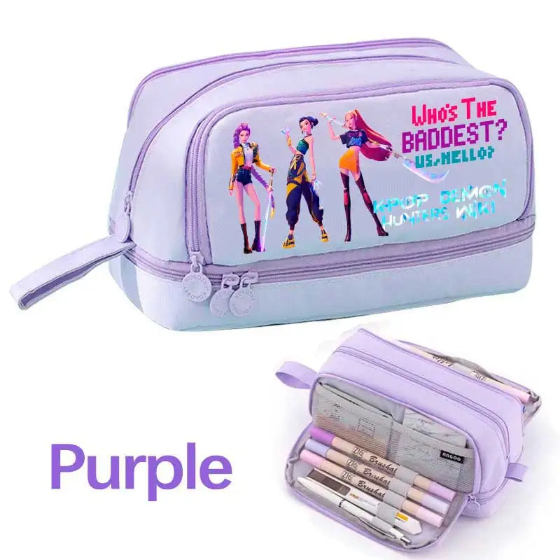 KPOP Pencil Case Student Storage Bag Stationery Large Space Storage 4 Compartment Pouch Double Side Opened