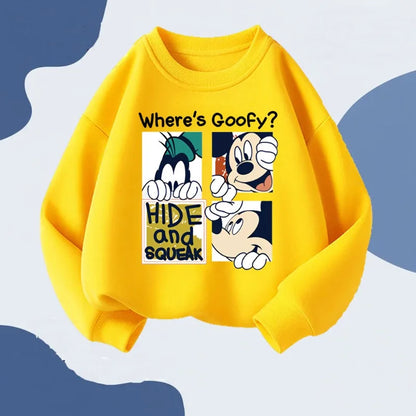 2026 Spring Children's Casual Sweatshirts Cartoon Mickey Printed Girls Long Sleeve Tops Kids Fashion O Neck Hoodies Disney