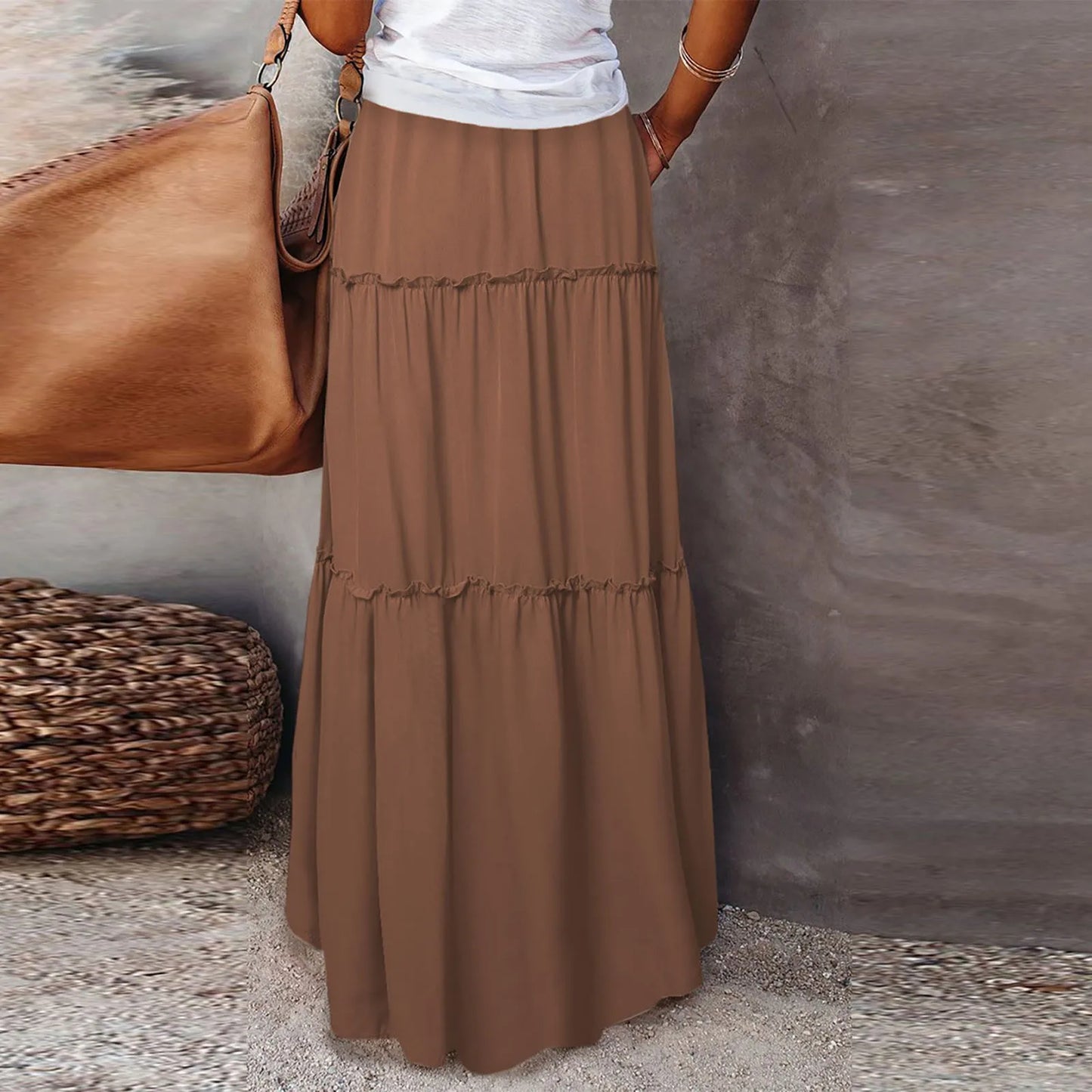 Women’s Boho Maxi Skirt: High-Waisted A-Line Tiered Long Skirt