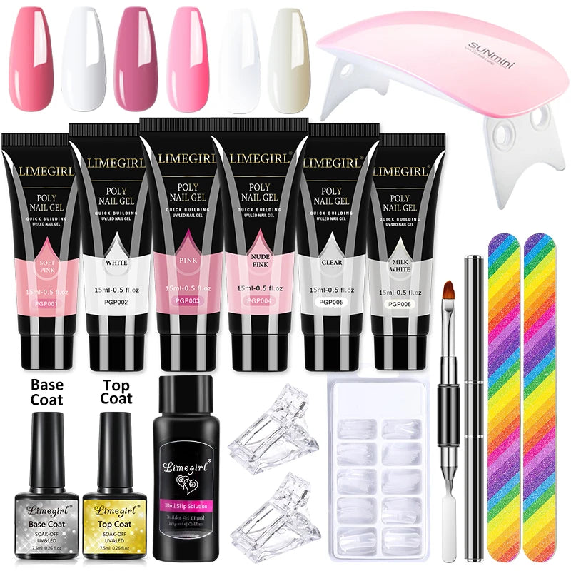 LIMEGIRL Acrylic Manicure Kit UV LED Light Semi-Permanent Gel Varnish Kit Gel Extension Nail Kit Dryer Soak Manicure Tool Kit