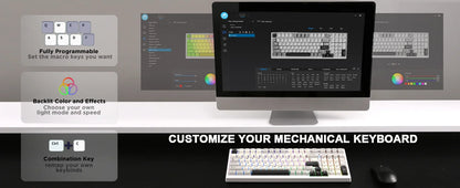 YUNZII YZ98 White Full Size Mechanical Gaming Keyboard, Vintage 99 Keys Hot Swap Gasket 98% Layout Wireless RGB Backlit Keyboard