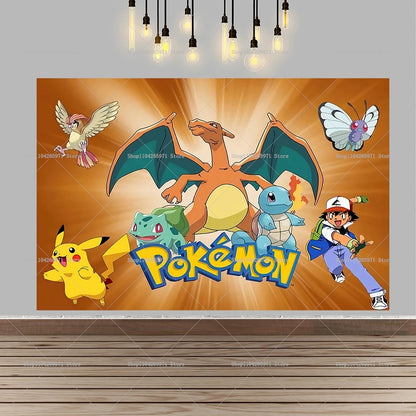 Pokemon Pikachu Backdrop Banner Cartoon Pocket Monster Theme Kids Birthday Party Decor Photography Photo Background Supplies