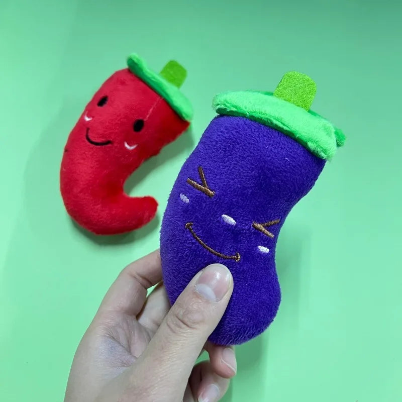 5/10pcs Pet Chew Toy with Squeaking Plush Toys, Small Chili and Eggplant Shapes, Dog Interactive Toys To Bite, Pet Gifts