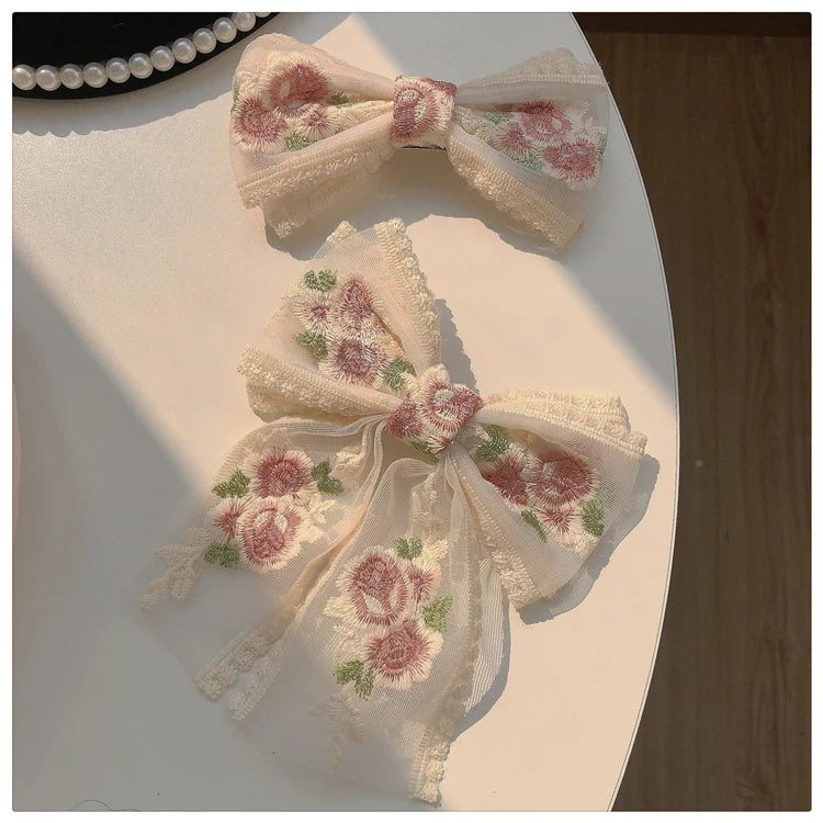 Embroidered Lace Hair Bow.