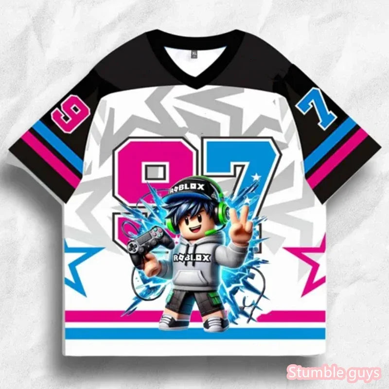 Cute Boys Roblox T Shirt Anime Summer Casual Kids Girls Short Sleeve Tops Fashion Game Print Cartton Breathable Kids Tee