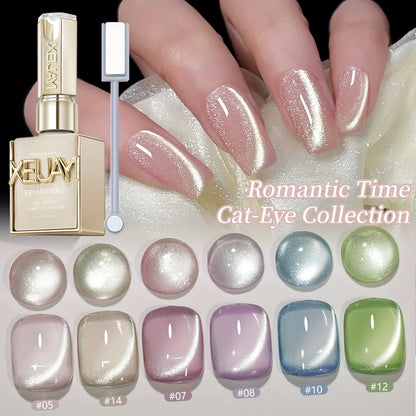 XEIJAYI 6-Color Magnetic Cat-Eye Gel Polish Set with Dual-Head Magnet Tool – Create Shimmering Nail Art with Ease