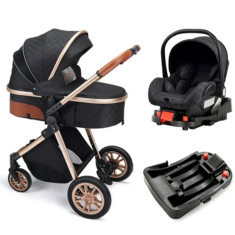 3in1 High Landscape Baby Stroller with car seat Newborns Infant Portable Baby Carriage ISOfix Base Multi functional strollers