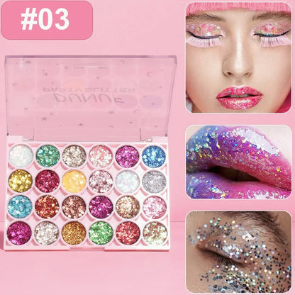24Colors Body Face Glitter Gel Palette Waterproof Eye Hair Loose Sequins Eyeshadow Multifunctional Party Deco Makeup Cosmetics