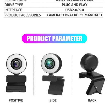 4K Webcam with LED Light 📷✨