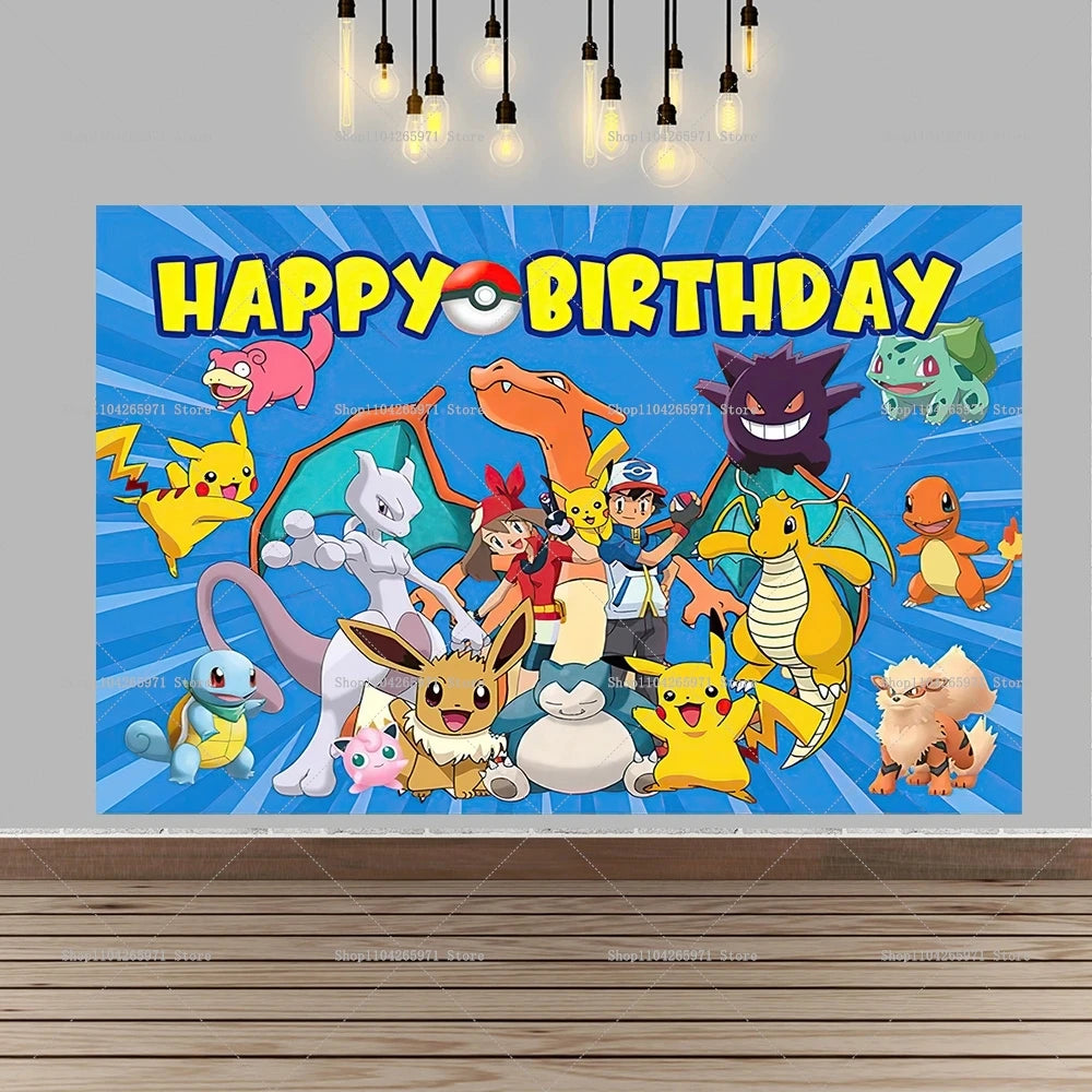 Pokemon Pikachu Backdrop Banner Cartoon Pocket Monster Theme Kids Birthday Party Decor Photography Photo Background Supplies