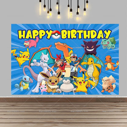 Pokemon Pikachu Backdrop Banner Cartoon Pocket Monster Theme Kids Birthday Party Decor Photography Photo Background Supplies