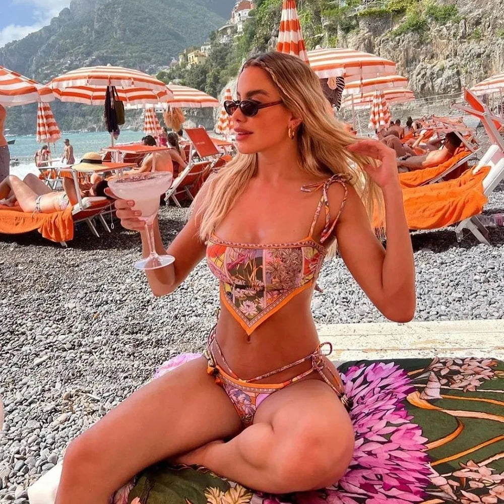2023 New Sexy Bikini Women Print Brazilian Bikini Set Halter Backless Swimsuit Swim Wear Biquini Dot biquini female