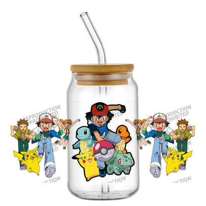 26 New cute Styles Cartoon Pokemon Friends 16oz UV DTF 3D Phone Sticker Decals Wraps Glass Can Cups Creative Craft DIY Gifts