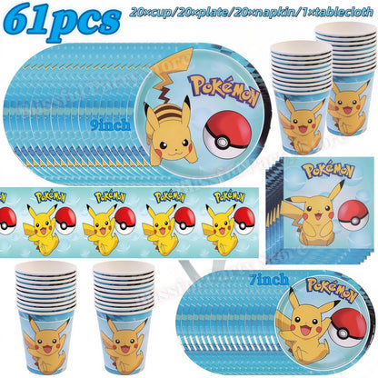 Pokemons Birthday Party Decoration Lightning Pikachu Balloon Tableware Kit Cup Plate Gift Bag Kid Favor Gift Baby Shower Supplie