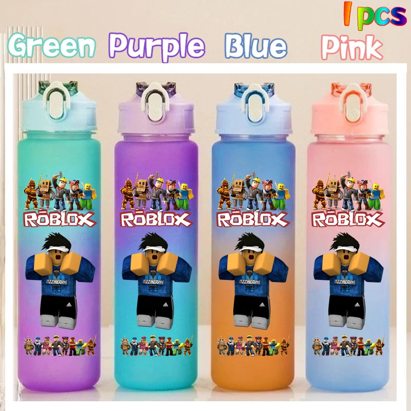Roblox Anime Cartoon Straw Drink Bottle 750ml Gradient Color Water Cup Game Student Daily Necessities Gourde Boy Holiday Gift