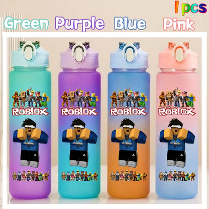 Roblox Anime Cartoon Straw Drink Bottle 750ml Gradient Color Water Cup Game Student Daily Necessities Gourde Boy Holiday Gift