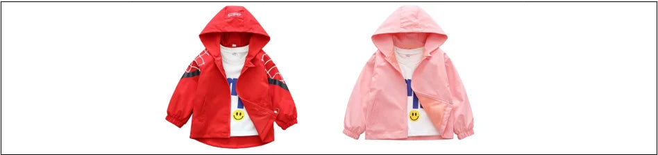 Boys Spiderman Hooded Jackets 1-10 Years Girls Spring Autumn Stitch Print Sports Coats Children Cartoon Outerwear Kids Clothes