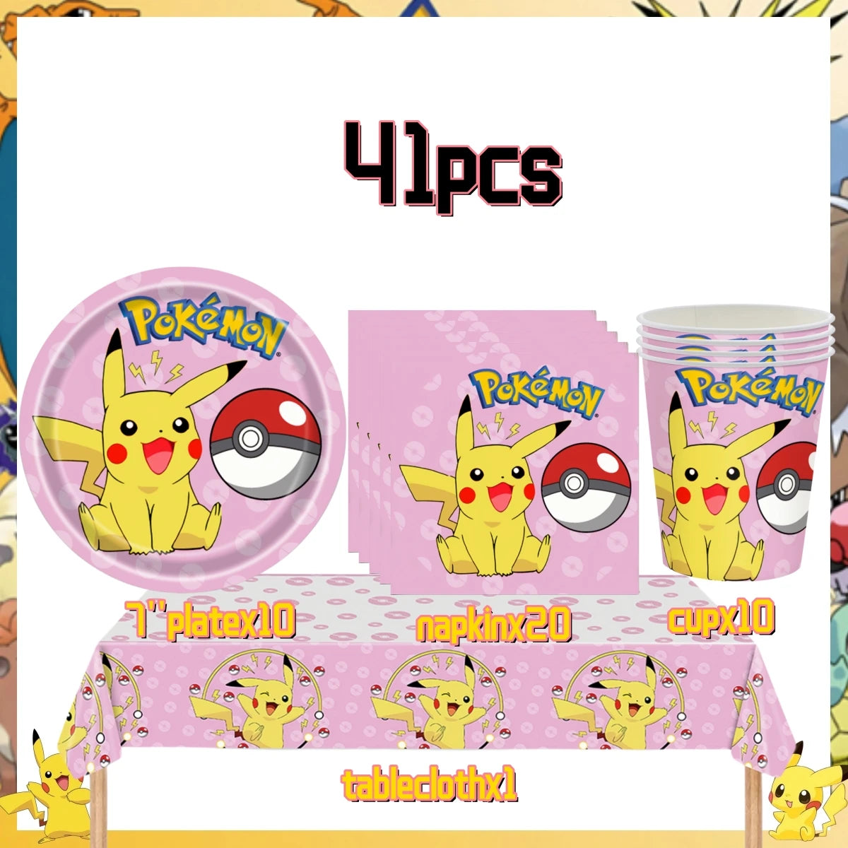 Pink Pokemon Birthday Party Decoration Disposable Tableware Set Pikachu Tablecloth Cup Plate Baby Shower Kids Diy Party Supplies