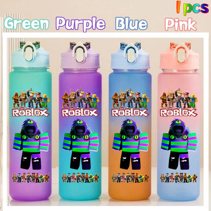 Roblox Anime Cartoon Straw Drink Bottle 750ml Gradient Color Water Cup Game Student Daily Necessities Gourde Boy Holiday Gift